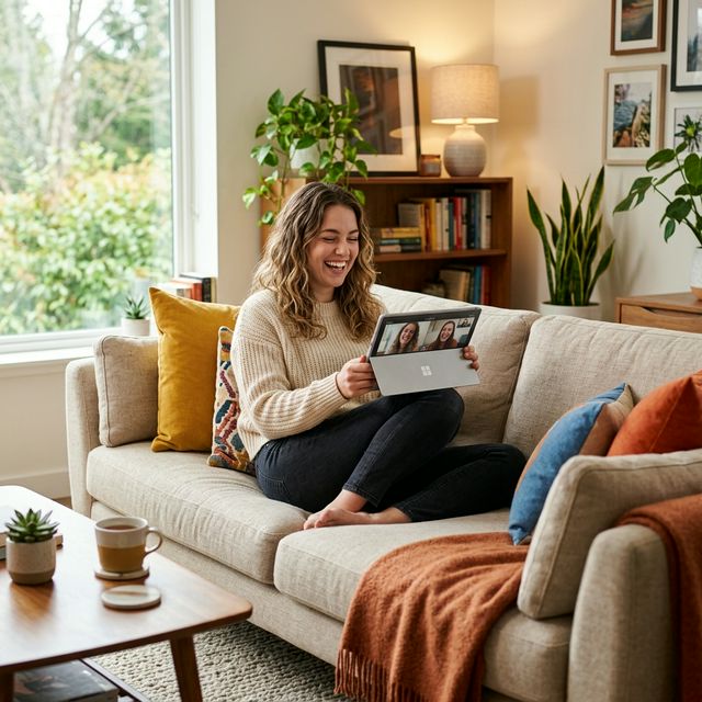Person enjoying a video call from home