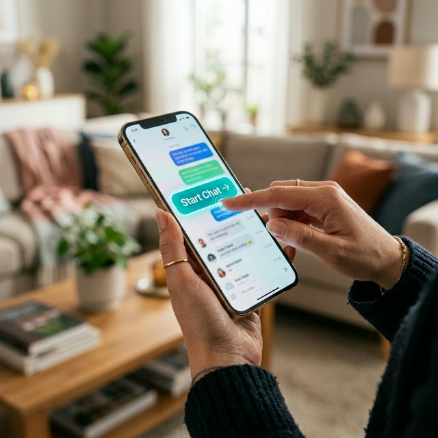 Person tapping start button on phone