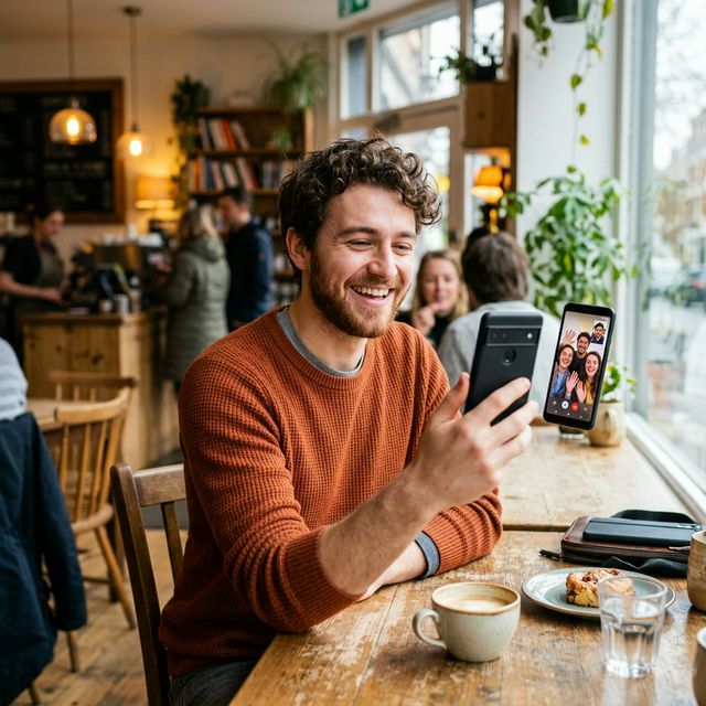 Happy user on a video call